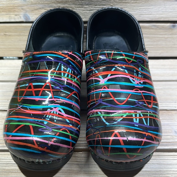 Dansko Pro Women's Size 41 (US 10-10 1/2) Leather Bright Color Striped Clogs - Picture 2 of 9